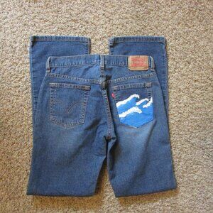 NWOT Levis 515 Nouveau Boot Stretch Low Rise 4 Jeans Hand Painted Back Pocket